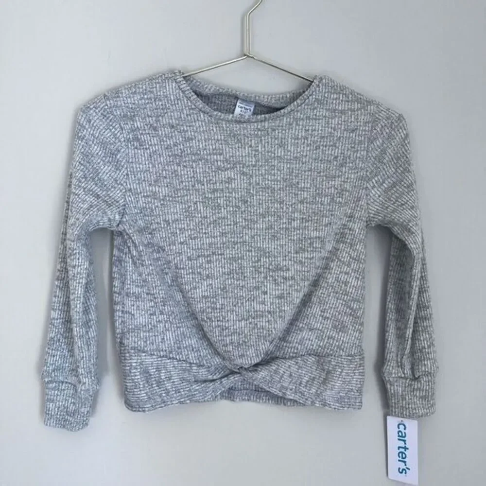 Carter's NWT New Kids Girls Softspun Twist Front Ribbed Sweater Gray Size 6